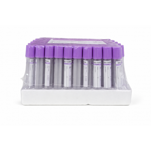 Пробірка вакуумна для збору крові "RAD FARM", 2мл, K3 ЕДТА, 13х75мм, стерильна, з бузковою кришкою, IVD