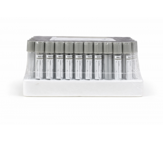 Пробірка вакуумна для збору крові "RAD FARM", 2мл, Натрій Фторід К2 оксалат, 13х75мм, стерильна, з сірою кришкою, IVD