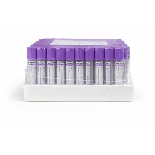 Пробірка вакуумна для збору крові "RAD FARM", 3мл, K2 ЕДТА, 13х75мм, стерильна, з бузковою кришкою, IVD